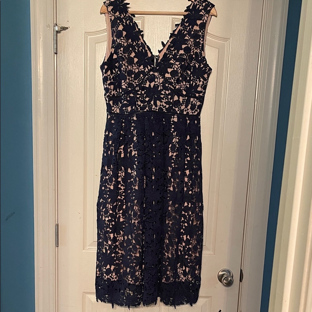 Soprano Navy Lace Midi Dress